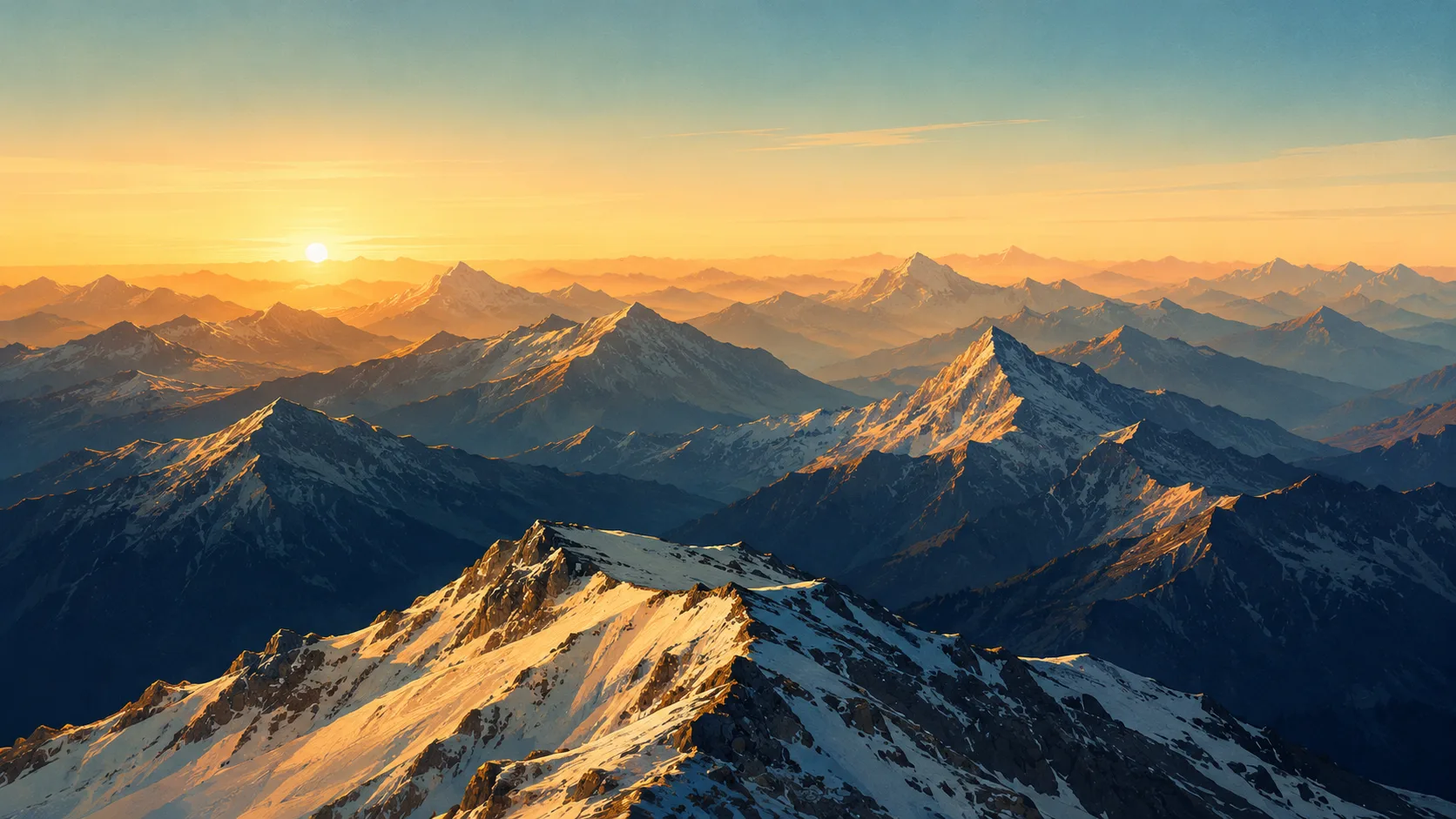 A mountain range at the moment of sunrise